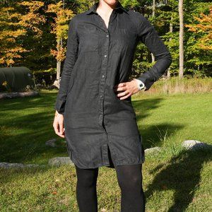 Black Everlane midi shirtdress, size 00, 100% linen